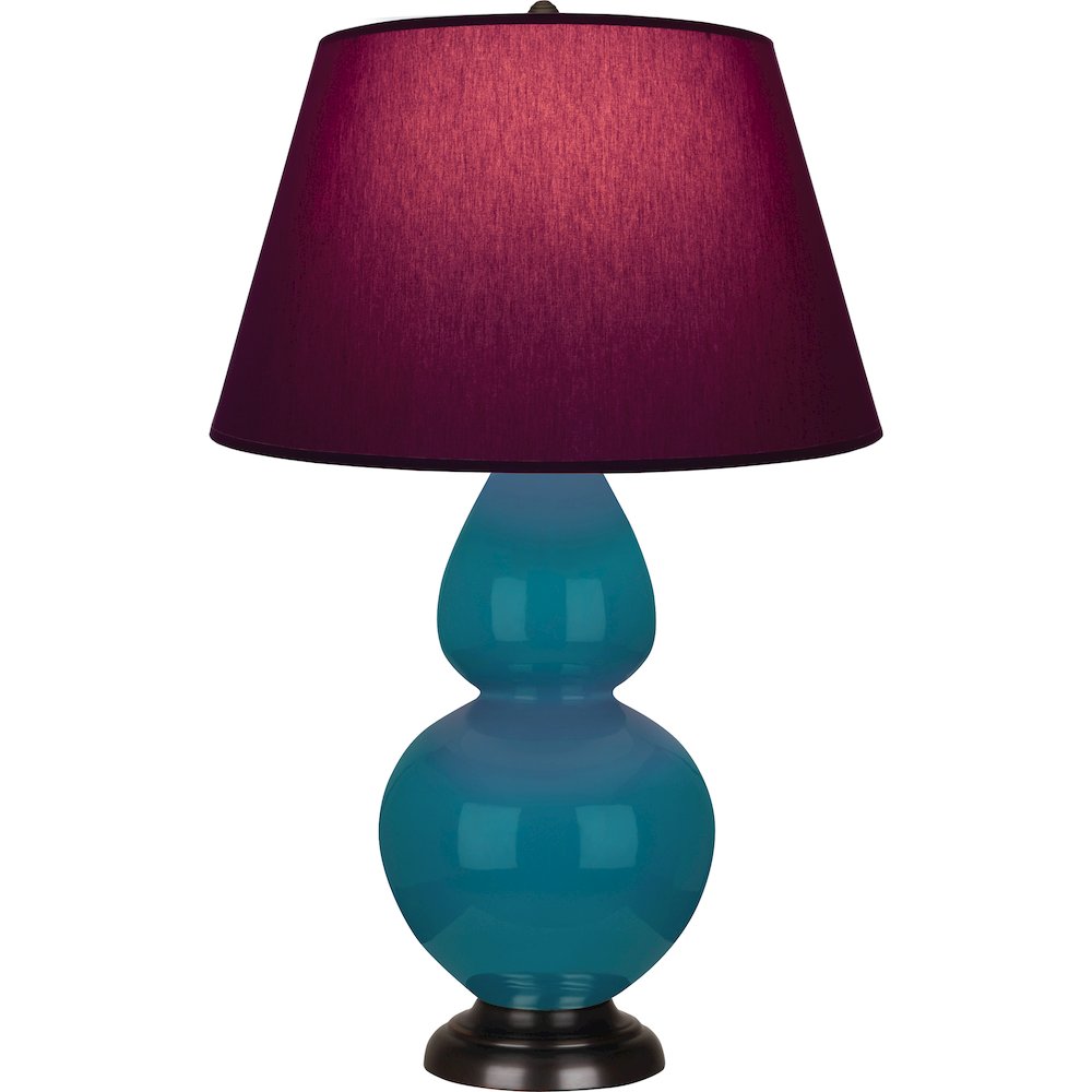 Peacock Double Gourd Table Lamp in Peacock Glazed Ceramic Color. Picture 1