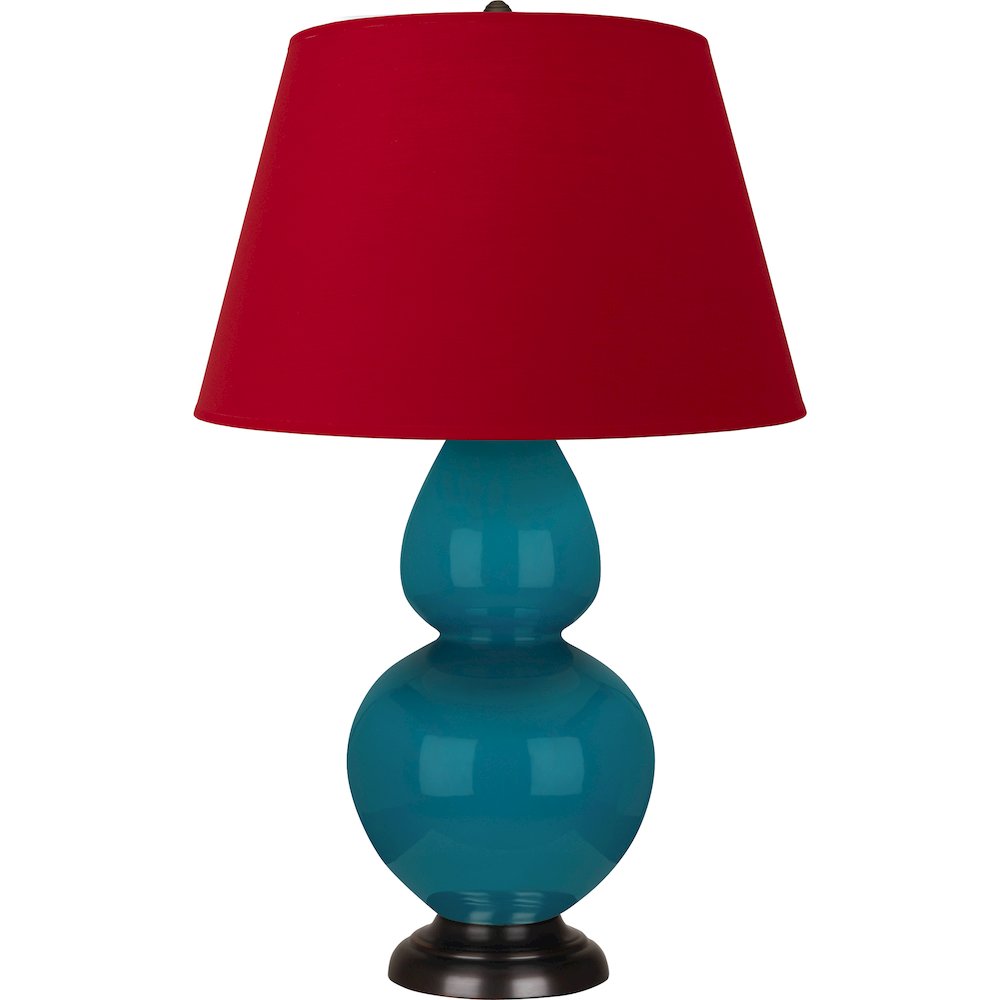 Peacock Double Gourd Table Lamp in Peacock Glazed Ceramic Color. Picture 1