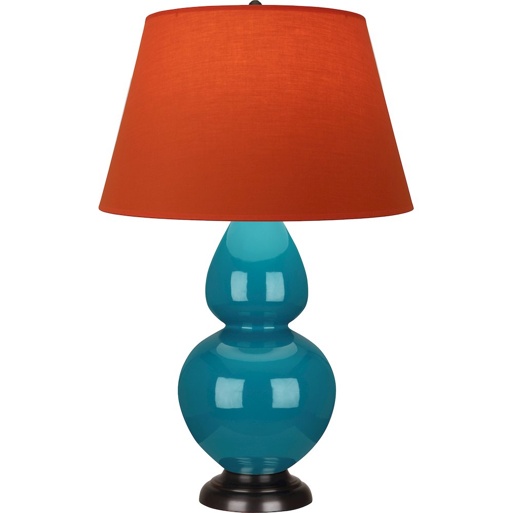 Peacock Double Gourd Table Lamp in Peacock Glazed Ceramic Color. Picture 1