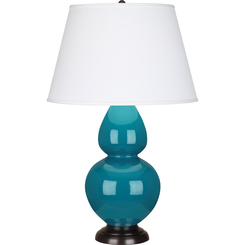 Peacock Double Gourd Table Lamp in Peacock Glazed Ceramic Color. Picture 1