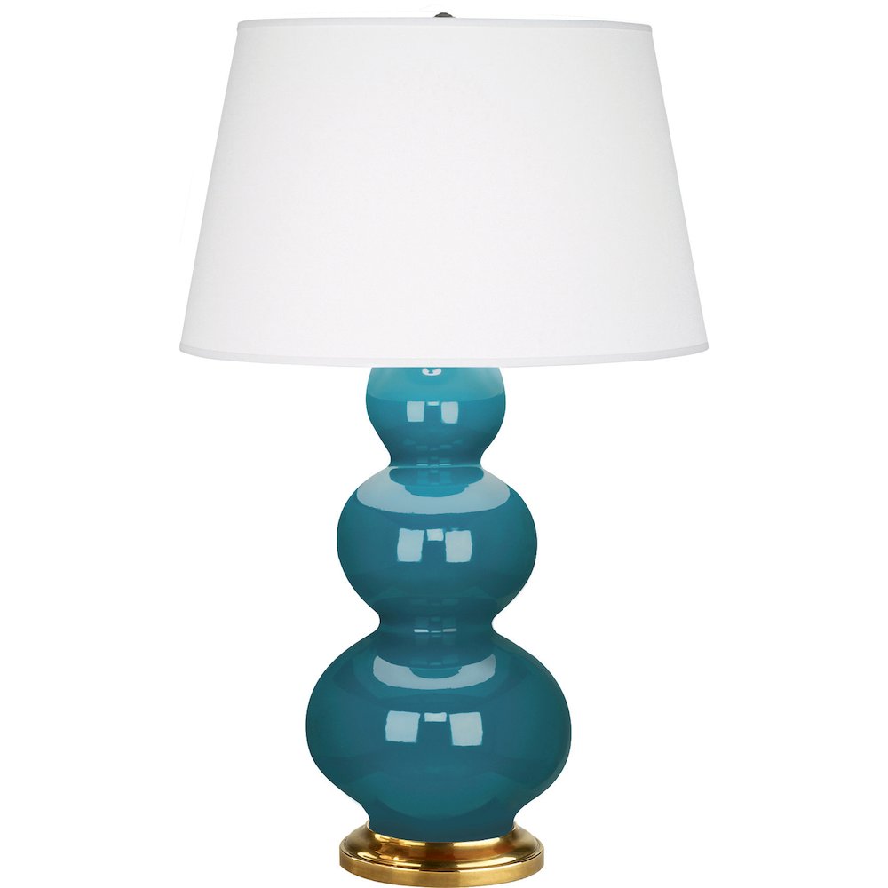 Peacock Triple Gourd Table Lamp in Peacock Glazed Ceramic Color. Picture 1