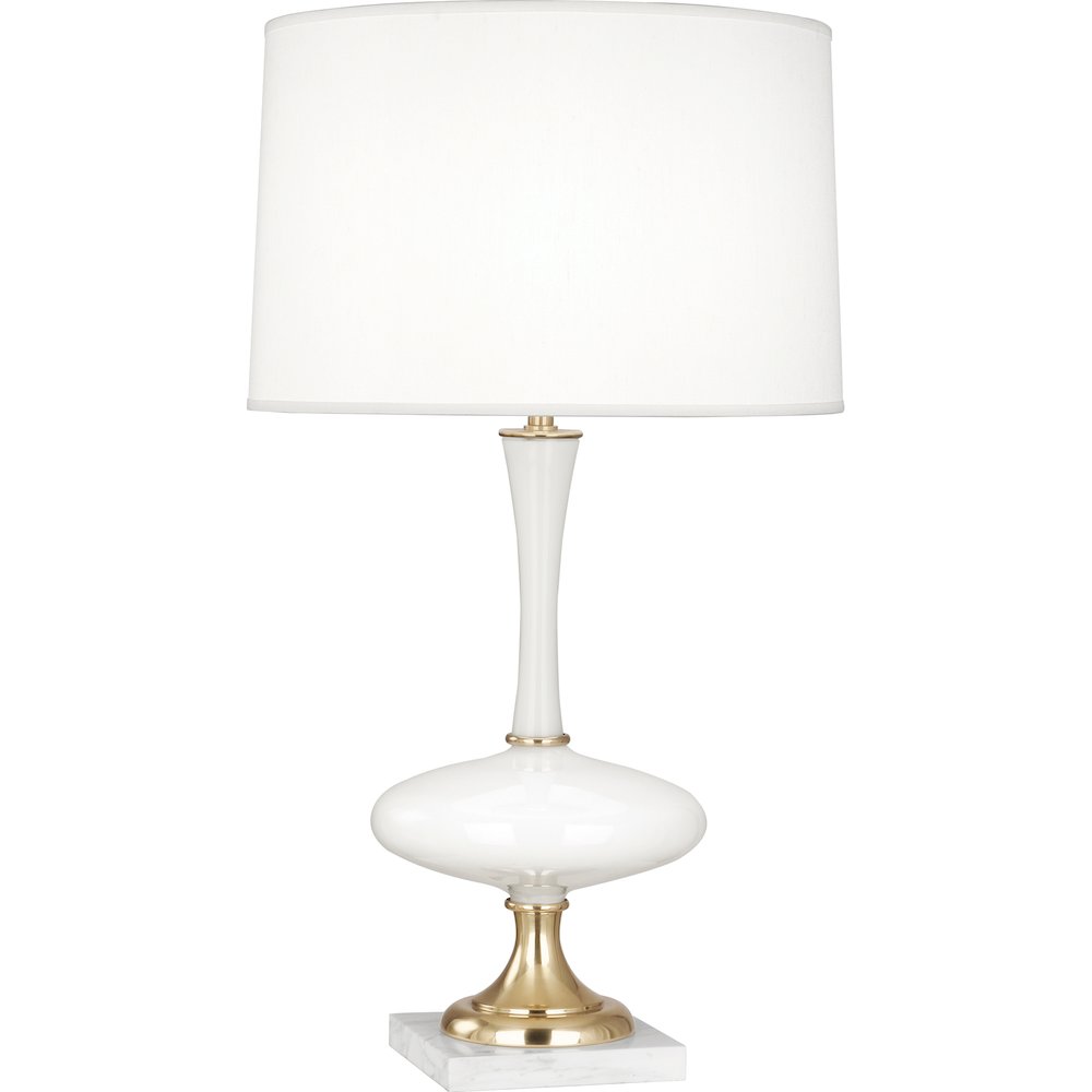 Raquel Table Lamp in White Glass W/ Modern Brass & White Marble Accents Color. Picture 1