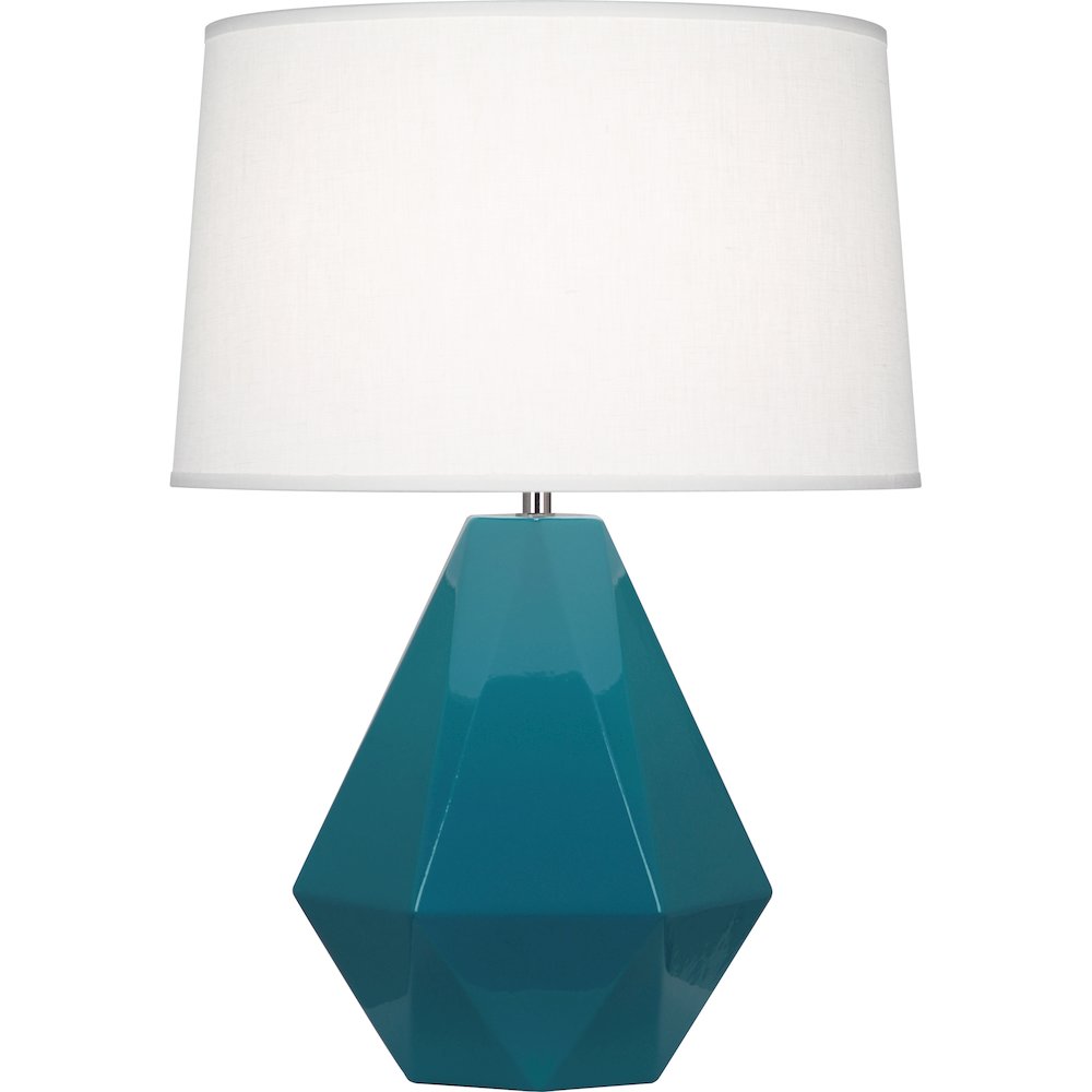 Peacock Delta Table Lamp in Peacock Glazed Ceramic Color. Picture 1