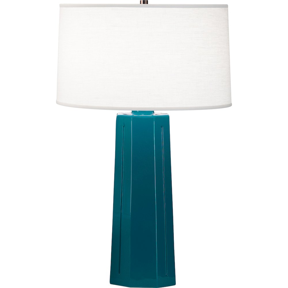 Peacock Mason Table Lamp in Peacock Glazed Ceramic Color. Picture 1