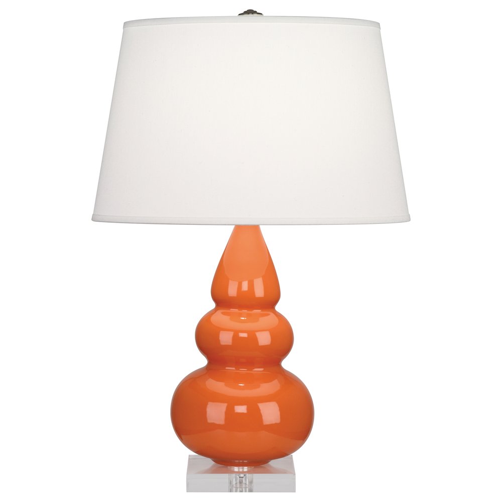 Pumpkin Small Triple Gourd Accent Lamp in Pumpkin Glazed Ceramic Color. Picture 1