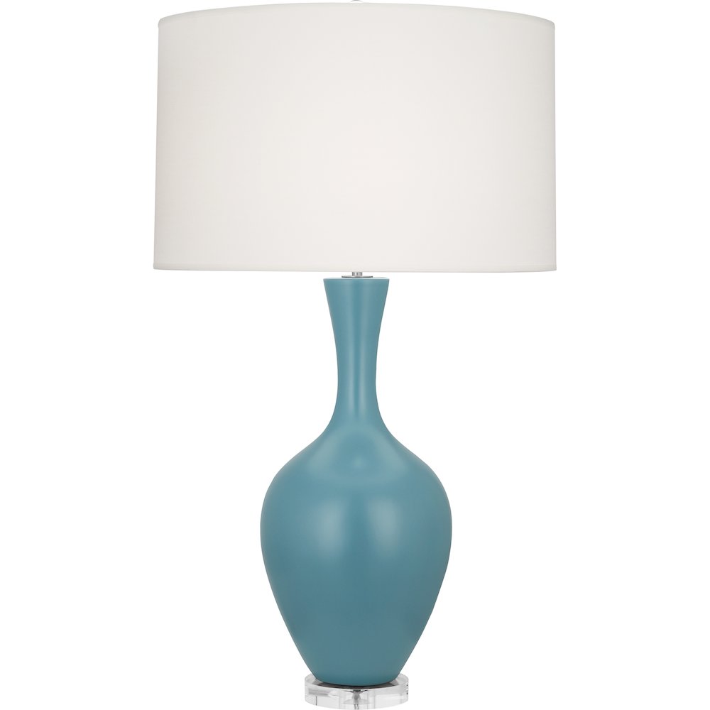Matte Steel Blue Audrey Table Lamp in Matte Steel Blue Glazed Ceramic Color. Picture 1