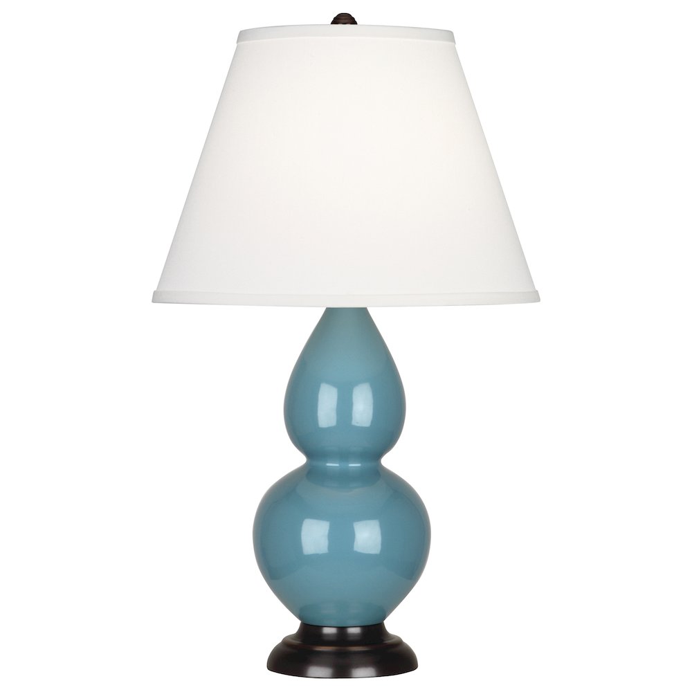 Steel Blue Small Double Gourd Accent Lamp in Steel Blue Glazed Ceramic Color. Picture 1