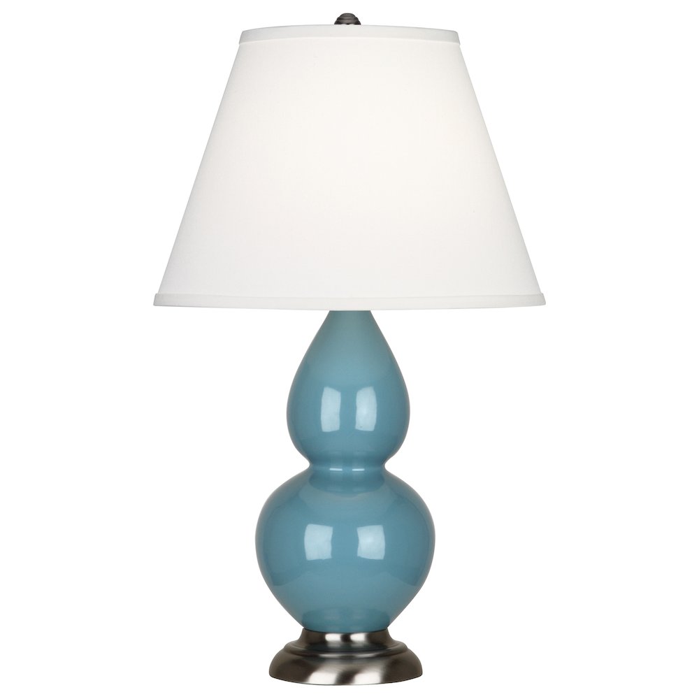 Steel Blue Small Double Gourd Accent Lamp in Steel Blue Glazed Ceramic Color. Picture 1
