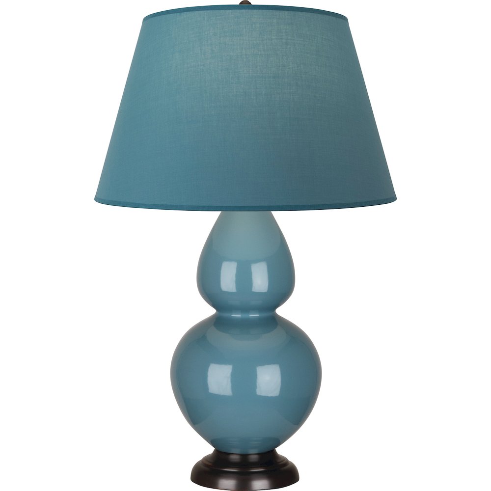 Steel Blue Double Gourd Table Lamp in Steel Blue Glazed Ceramic Color. Picture 1