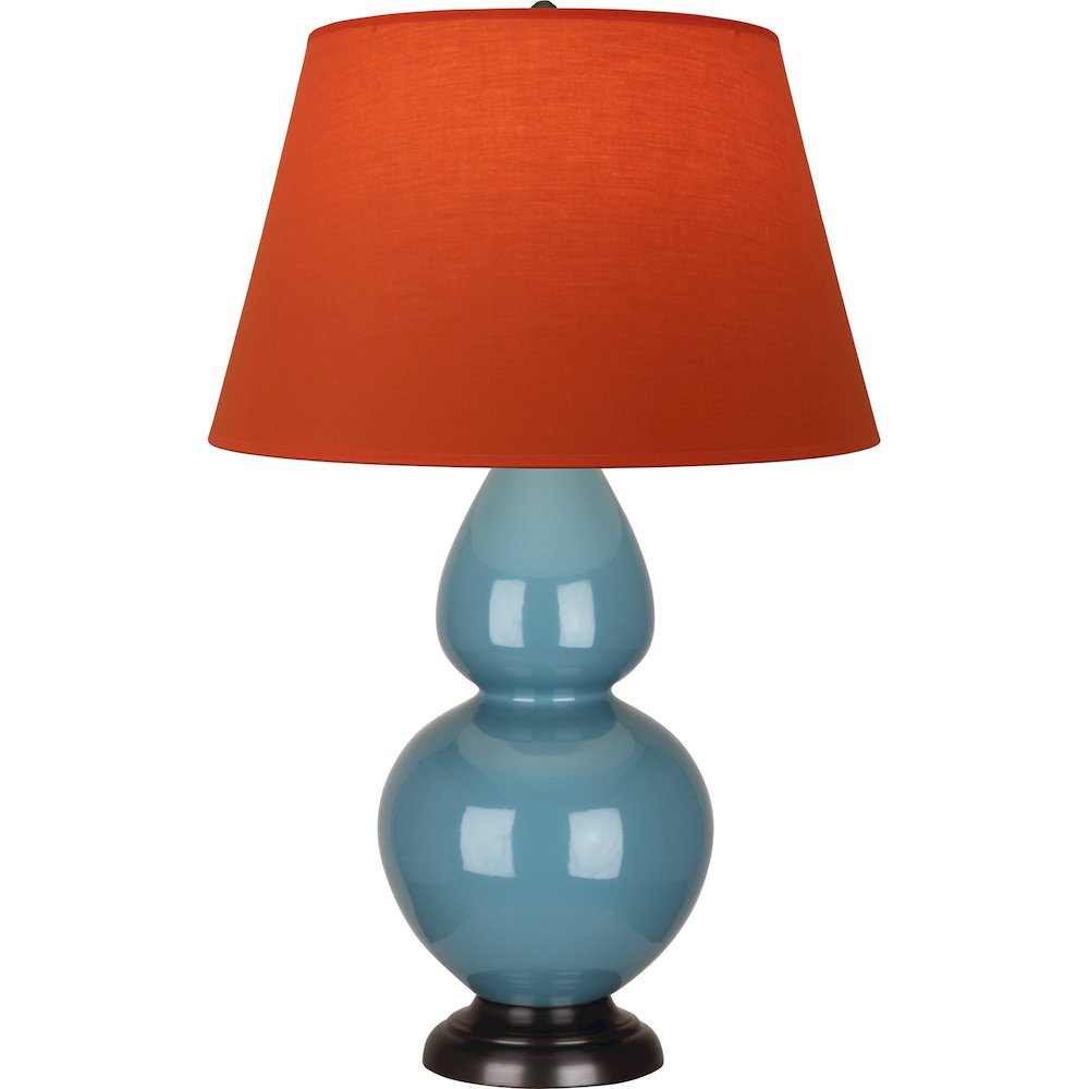 Steel Blue Double Gourd Table Lamp in Steel Blue Glazed Ceramic Color. Picture 1