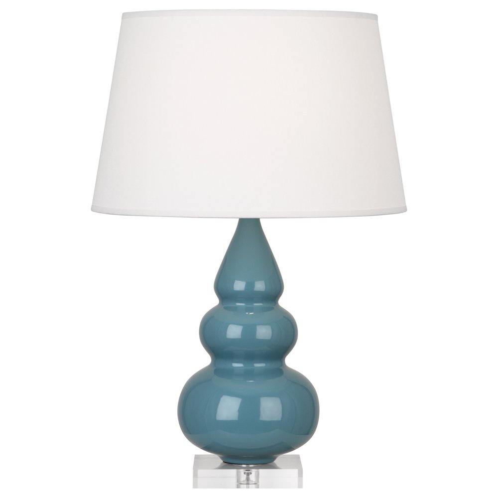 Steel Blue Small Triple Gourd Accent Lamp in Steel Blue Glazed Ceramic Color. Picture 1