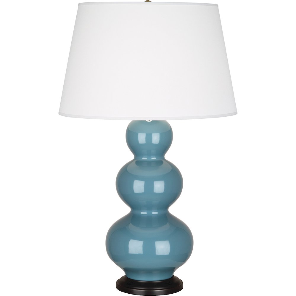 Steel Blue Triple Gourd Table Lamp in Steel Blue Glazed Ceramic Color. Picture 1