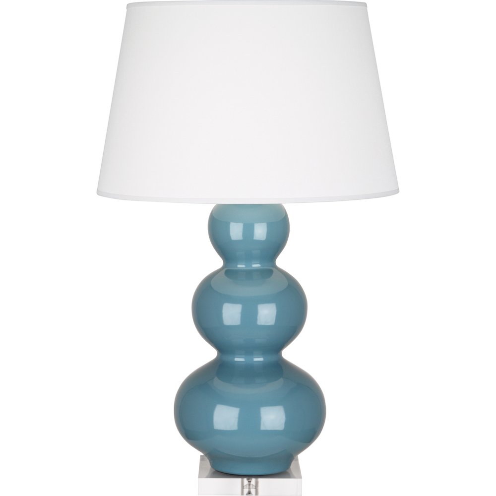 Steel Blue Triple Gourd Table Lamp in Steel Blue Glazed Ceramic Color. Picture 1