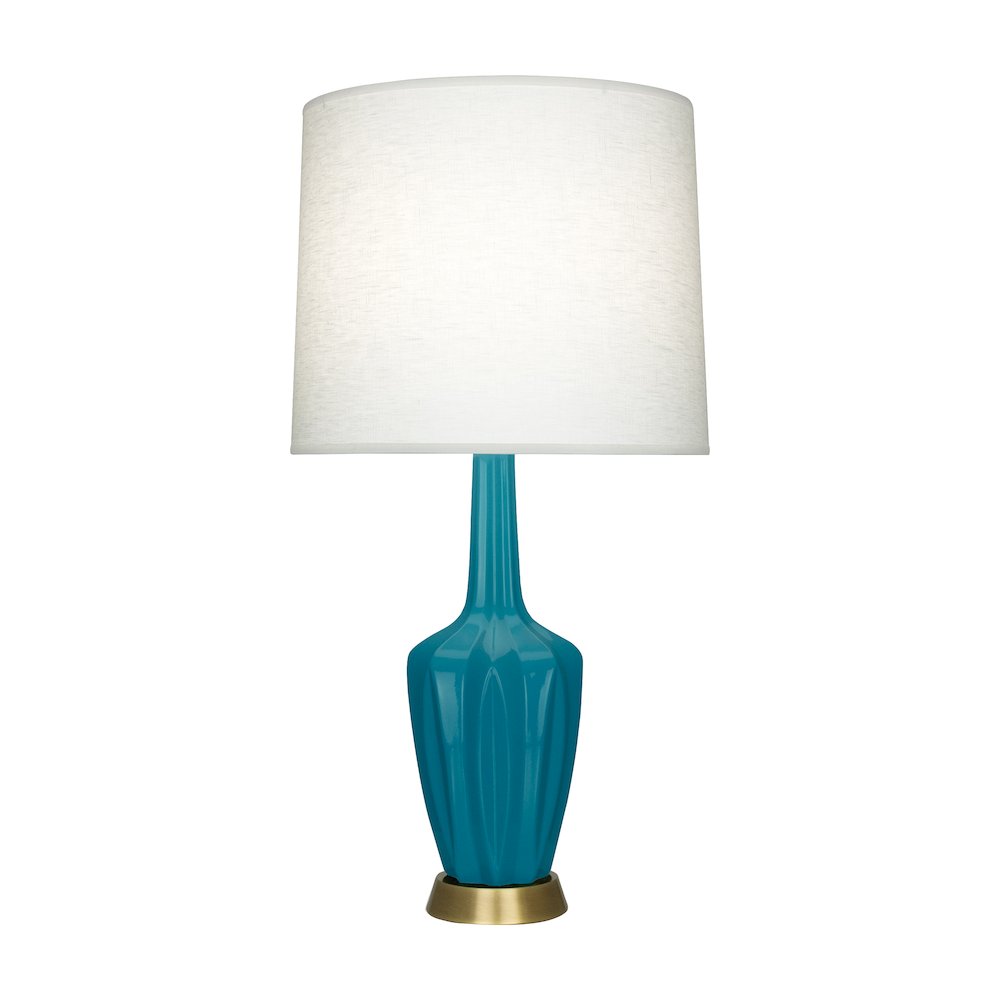 Peacock Emma Accent Lamp in Peacock Glazed Ceramic Color. Picture 1