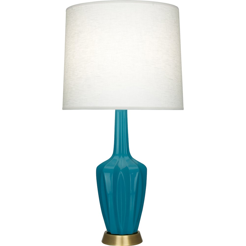 Peacock Emma Table Lamp in Peacock Glazed Ceramic Color. Picture 1