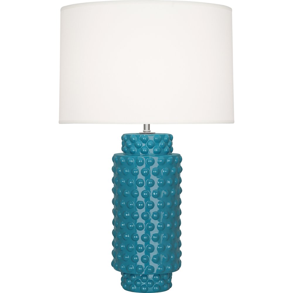 Peacock Dolly Table Lamp in Peacock Glazed Textured Ceramic Color. Picture 1