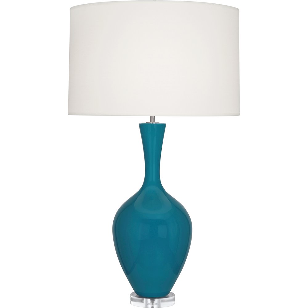 Peacock Audrey Table Lamp in Peacock Glazed Ceramic Color. Picture 1