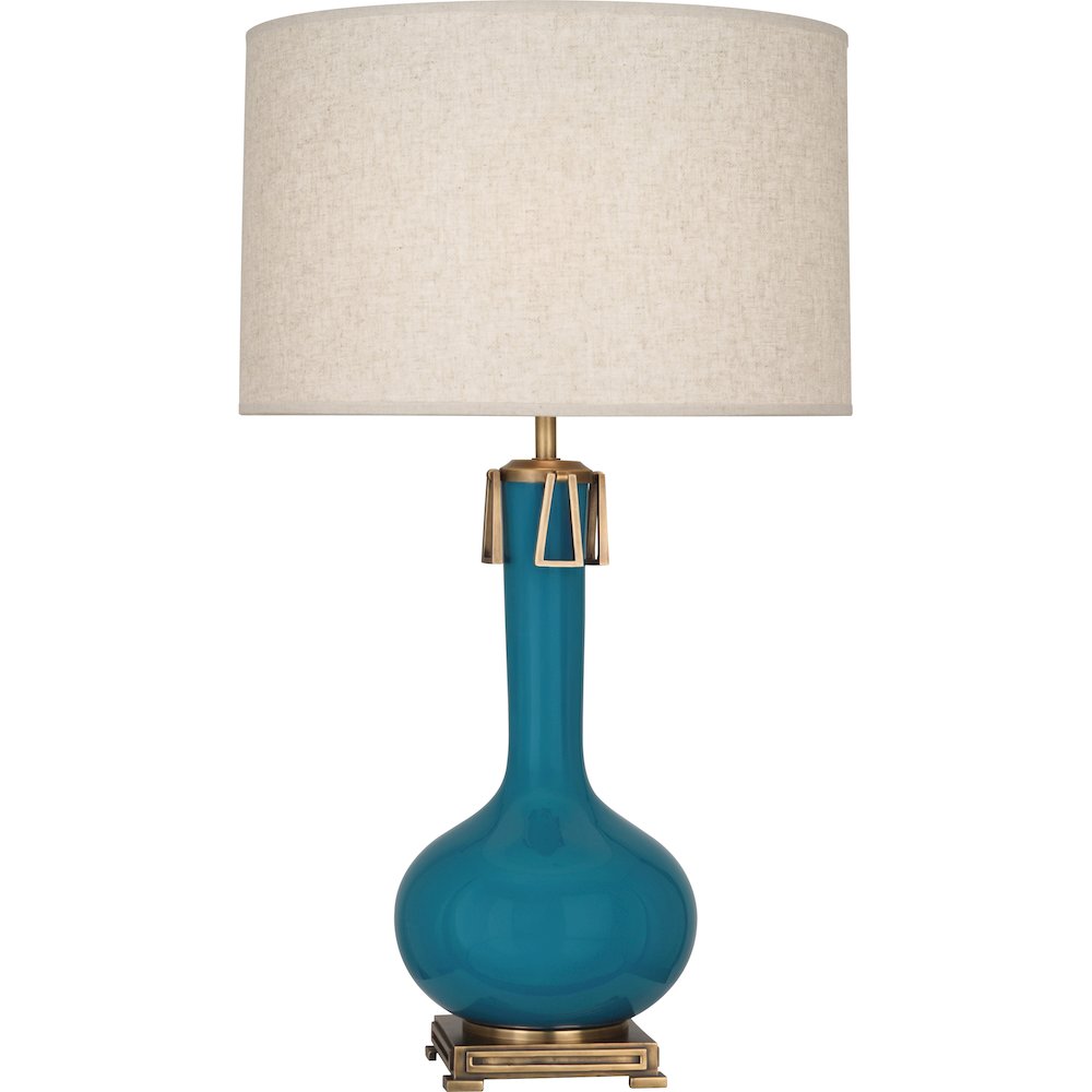 Peacock Athena Table Lamp in Peacock Glazed Ceramic Color. Picture 1