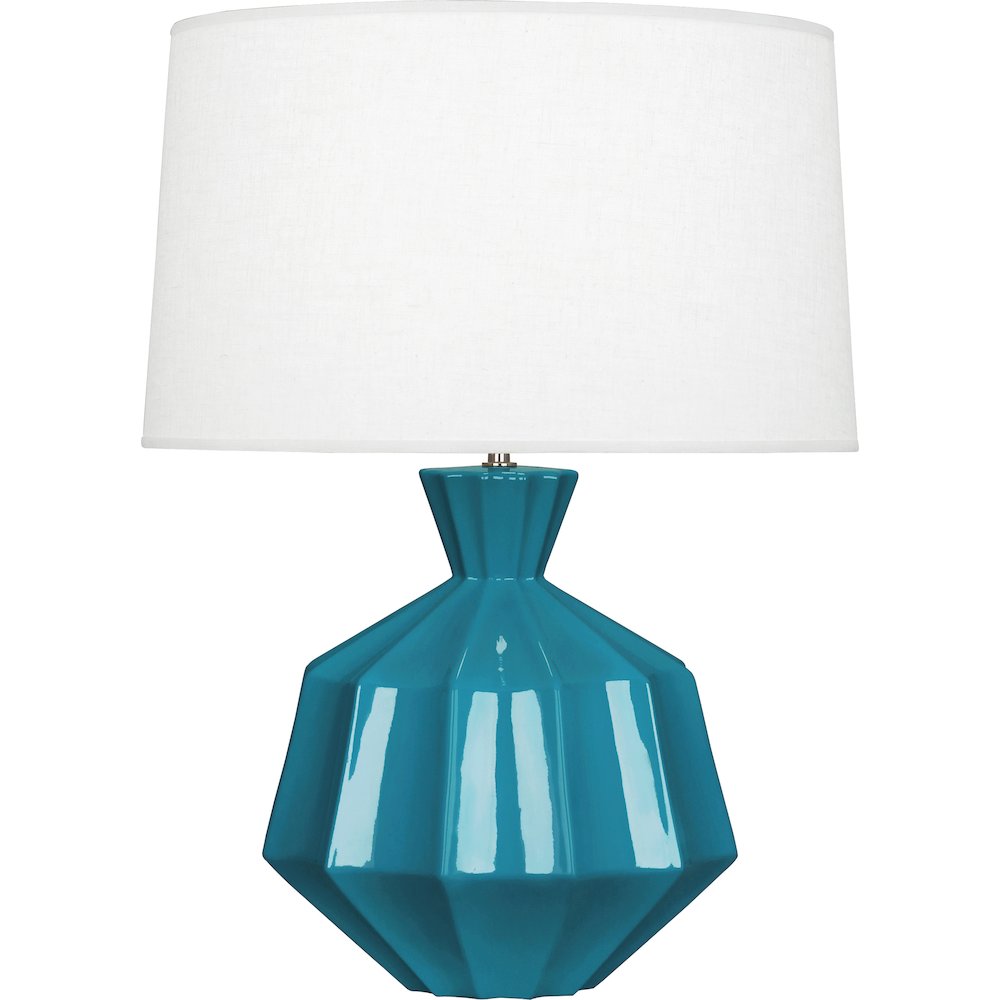Peacock Orion Table Lamp in Peacock Glazed Ceramic Color. Picture 1