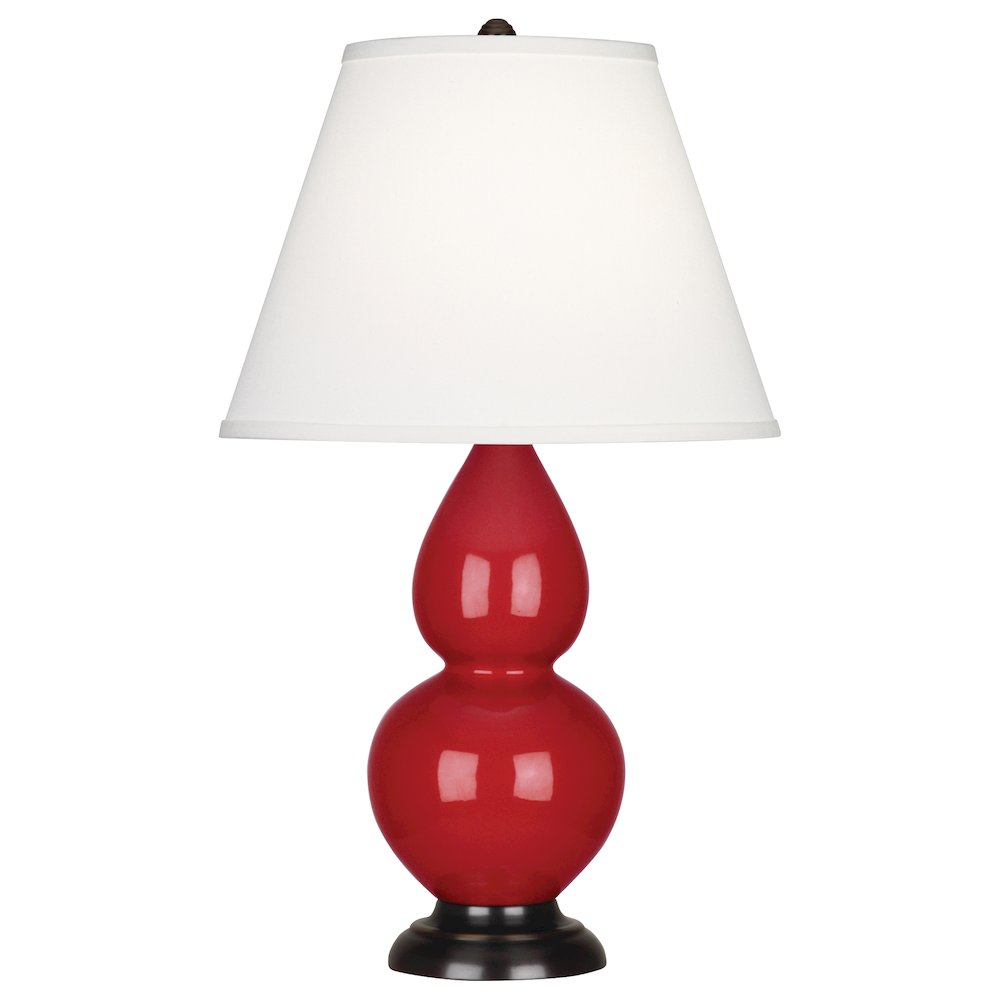 Ruby Red Small Double Gourd Accent Lamp in Ruby Red Glazed Ceramic Color. Picture 1