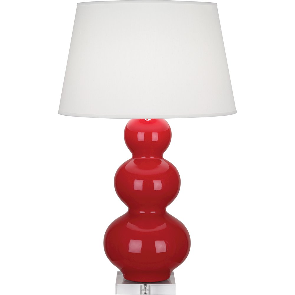 Ruby Red Triple Gourd Table Lamp in Ruby Red Glazed Ceramic Color. Picture 1