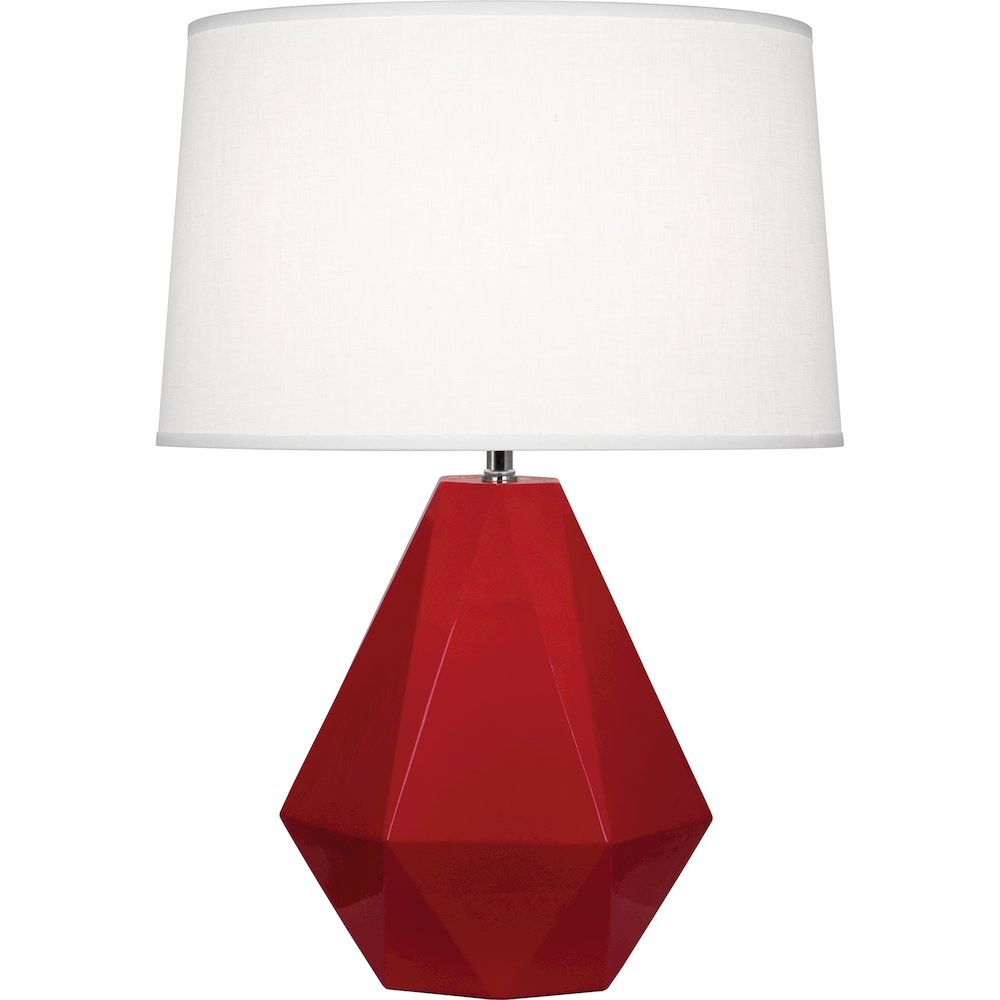 Ruby Red Delta Table Lamp in Ruby Red Glazed Ceramic Color. Picture 1
