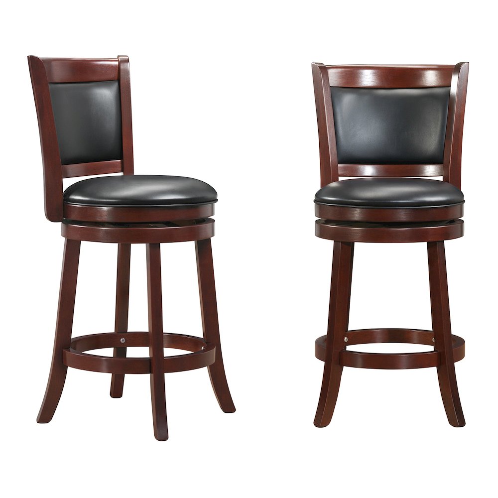 Cherry Finish Black PU Cushion Back Swivel Counter Height Chair. Picture 3