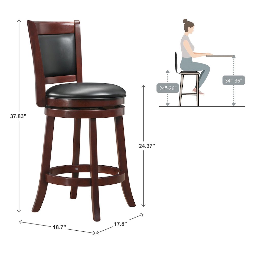 Cherry Finish Black PU Cushion Back Swivel Counter Height Chair. Picture 4