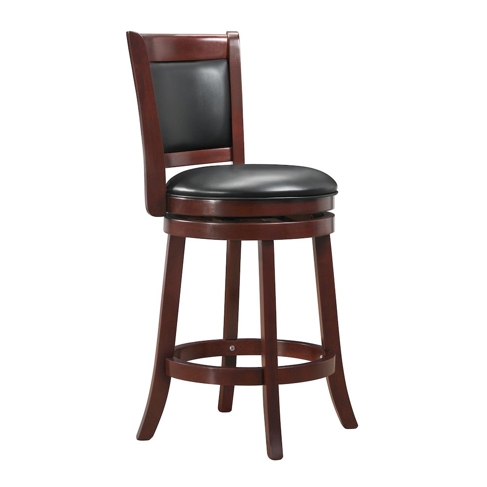 Cherry Finish Black PU Cushion Back Swivel Counter Height Chair. Picture 5