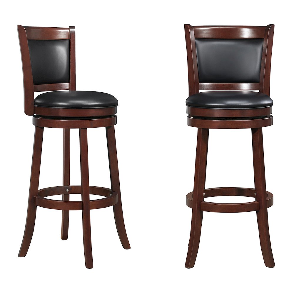 Cherry Finish Black PU Cushion Back Swivel Bar Height Chair. Picture 3