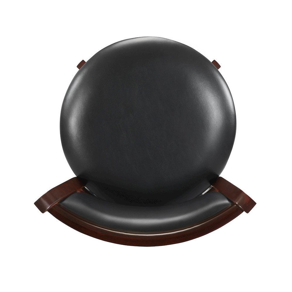 Cherry Finish Black PU Cushion Back Swivel Bar Height Chair. Picture 6