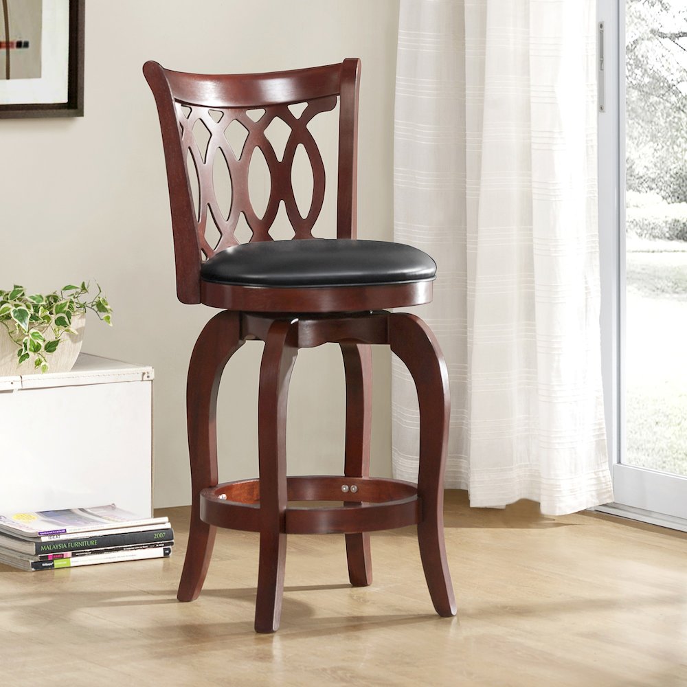 Cherry Finish 24"H Swivel Counter Height Chair (Motif Design). Picture 1