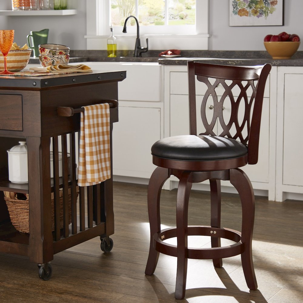 Cherry Finish 24"H Swivel Counter Height Chair (Motif Design). Picture 2