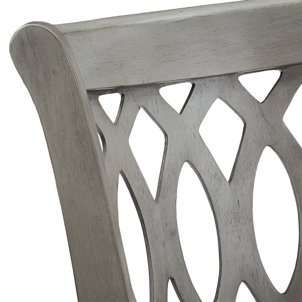 Antique Grey Finish Grey Linen Scroll Back Swivel Counter Height Chair. Picture 3