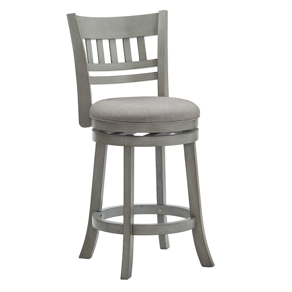 Antique Grey Finish Grey Linen Lattice Back Swivel Counter Height Chair. Picture 6