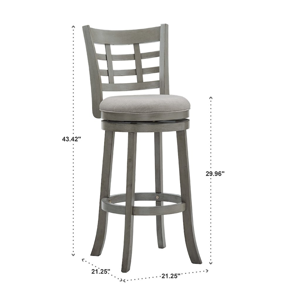 Antique Grey Finish Grey Linen Swivel Bar Height Chair (Window Back Design). Picture 5