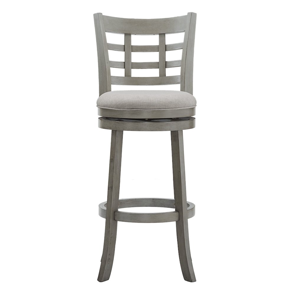 Antique Grey Finish Grey Linen Swivel Bar Height Chair (Window Back Design). Picture 6