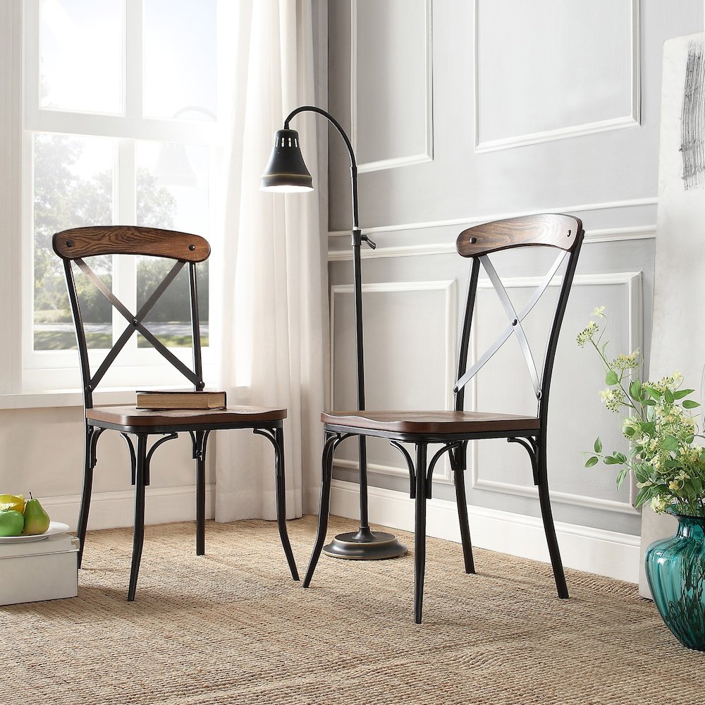 Set of 2, Ash Finish Metal Frame Side Chair. Picture 2