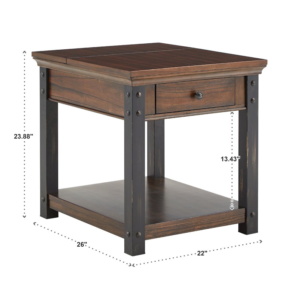 Dark Cherry Finish End Table With Power Outlet. Picture 5