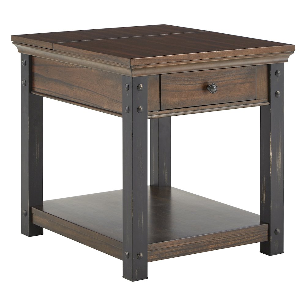 Dark Cherry Finish End Table With Power Outlet. Picture 6