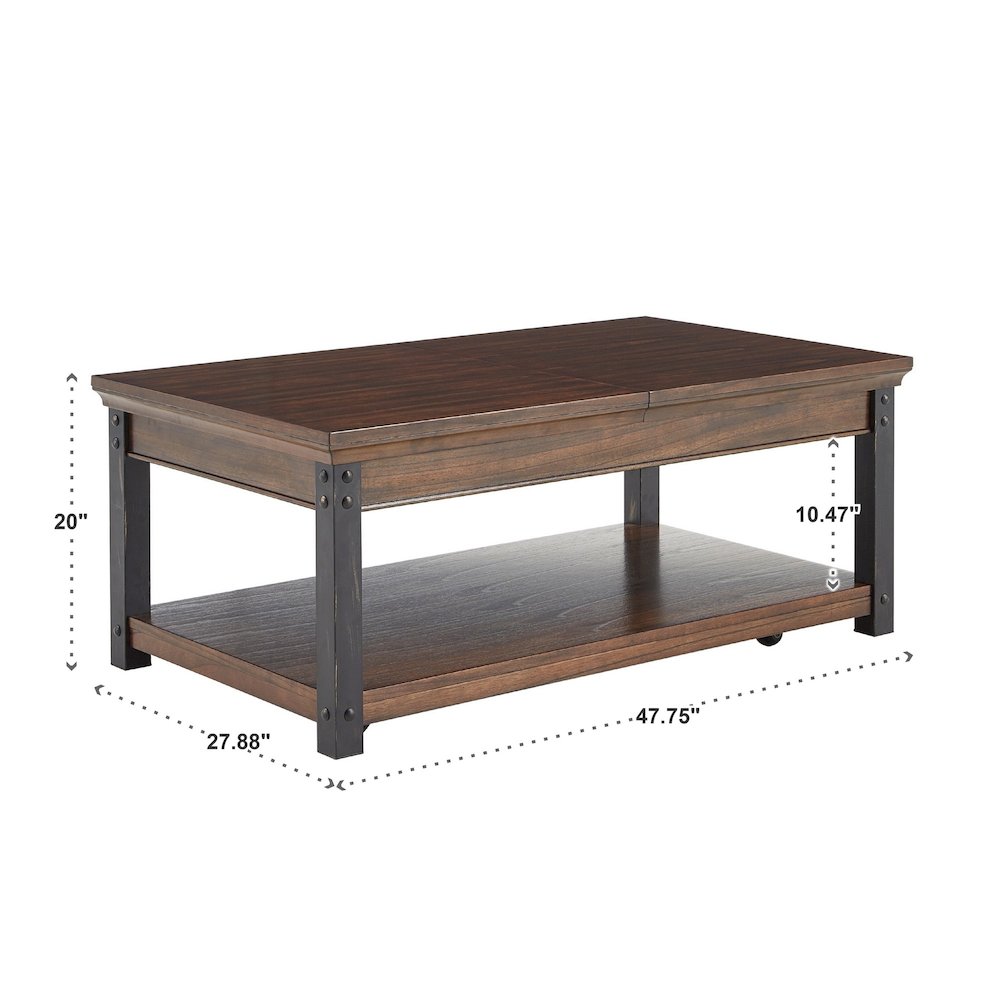 Dark Cherry Finish Lift-Top Coffee Table. Picture 4