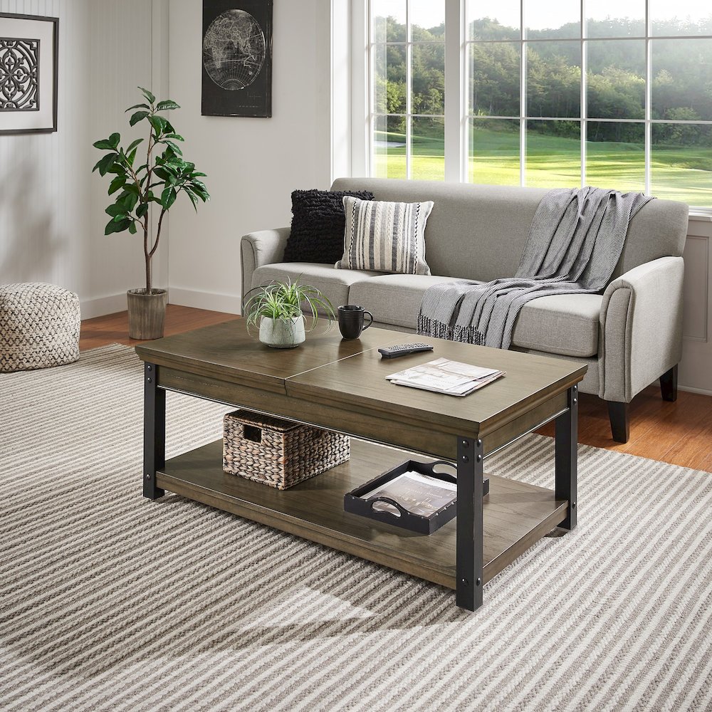 Antique Grey Finish Lift-Top Coffee Table. Picture 1