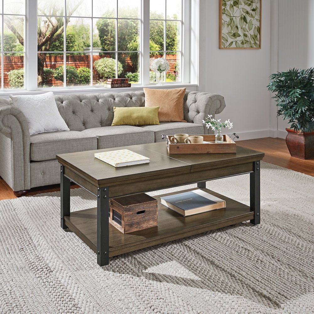 Antique Grey Finish Lift-Top Coffee Table. Picture 2