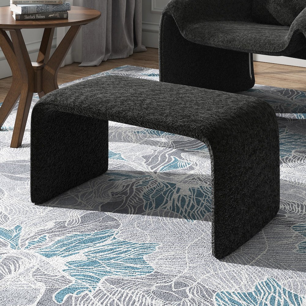 Black Boucle Ottoman. Picture 1