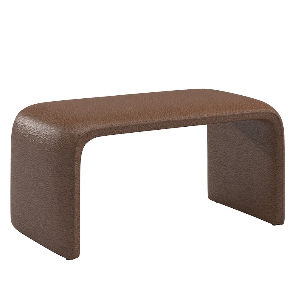 Brown Faux Leather Ottoman. Picture 4