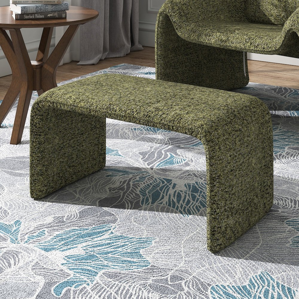 Moss Green Boucle Ottoman. Picture 1