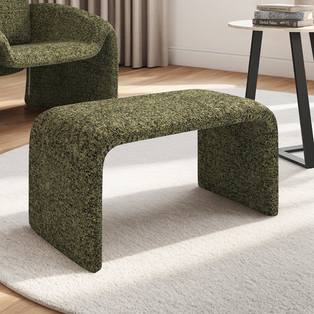 Moss Green Boucle Ottoman. Picture 2