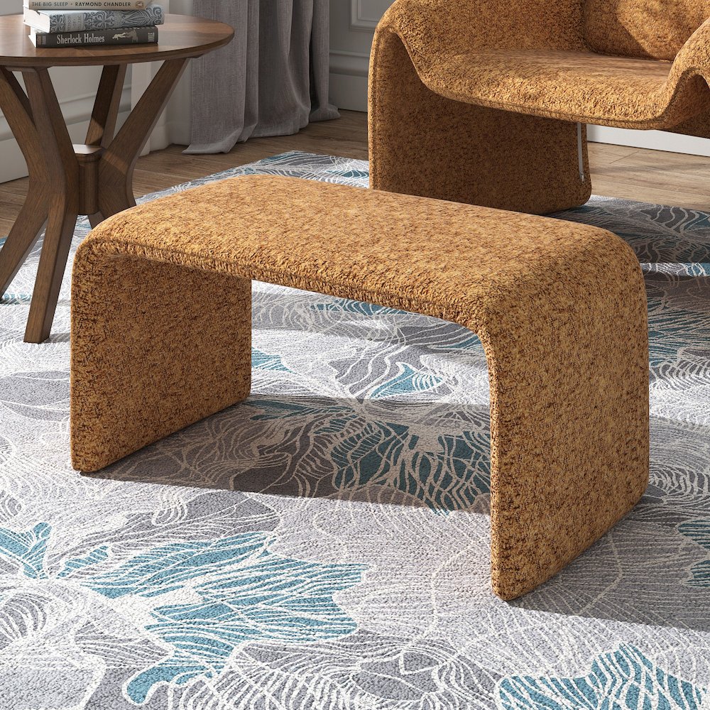 Orange Boucle Ottoman. Picture 1