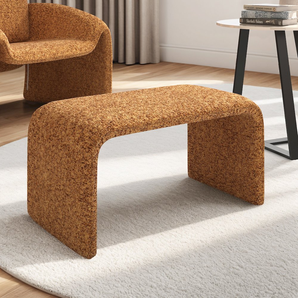 Orange Boucle Ottoman. Picture 2