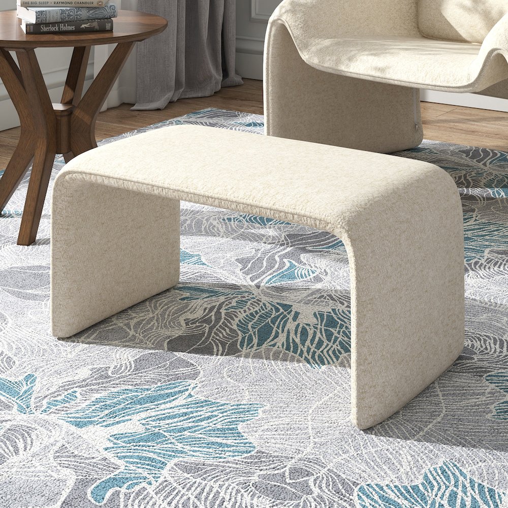 Ivory Boucle Ottoman. Picture 1